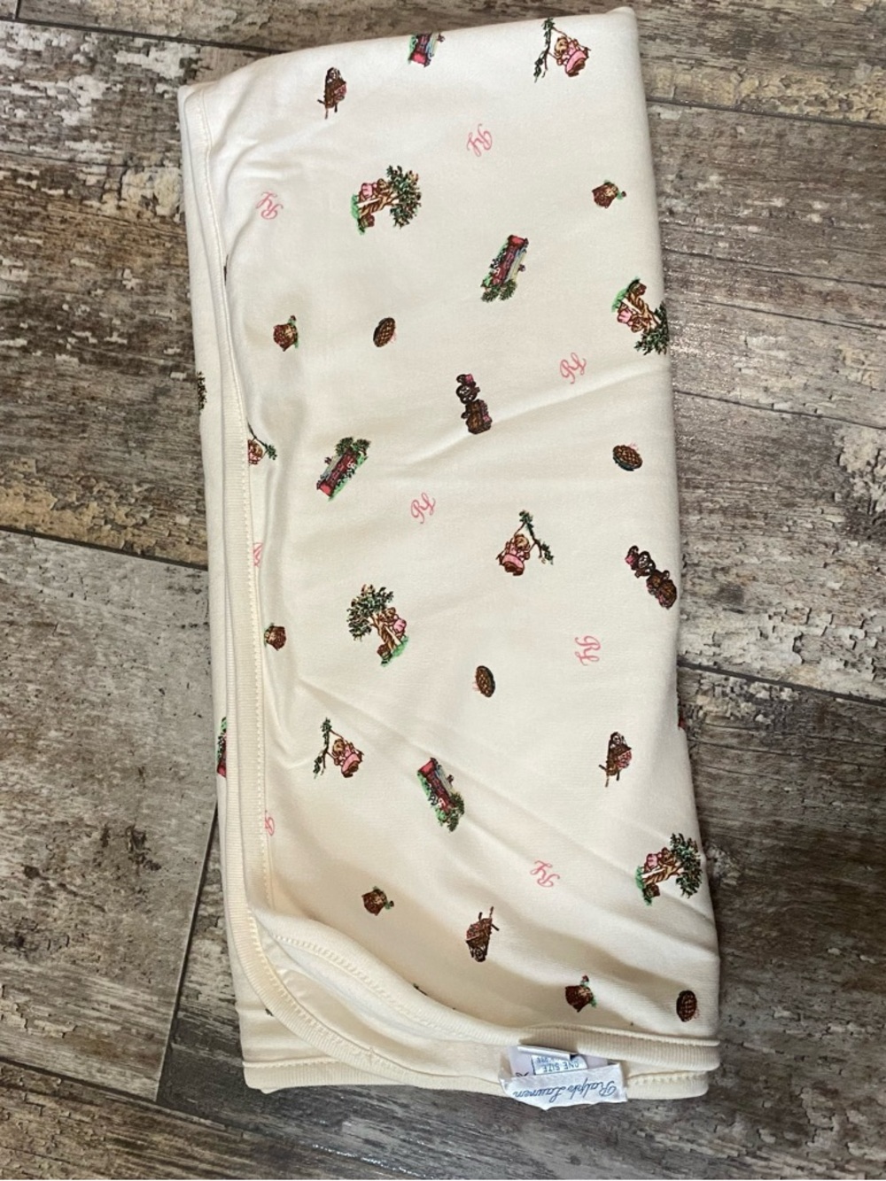 Ralph Lauren Pink Polo Bear Baby Blanket 100% Cotton 30" X 26"